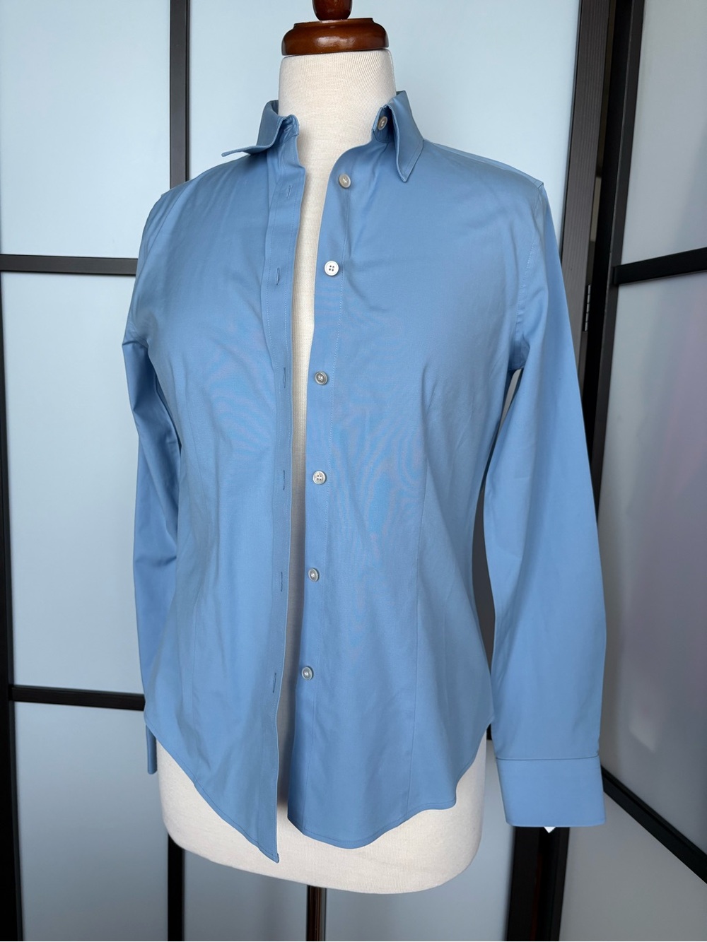 Talbots Wrinkle Resistant Stretch Cotton Button Down Shirt Blue NWT Size 2